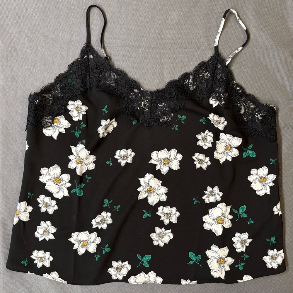 Bar III Black Floral Lace Trim Camisole